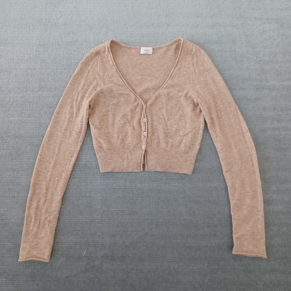 Women's Cropped V-Neck Button Cardigan - Beige